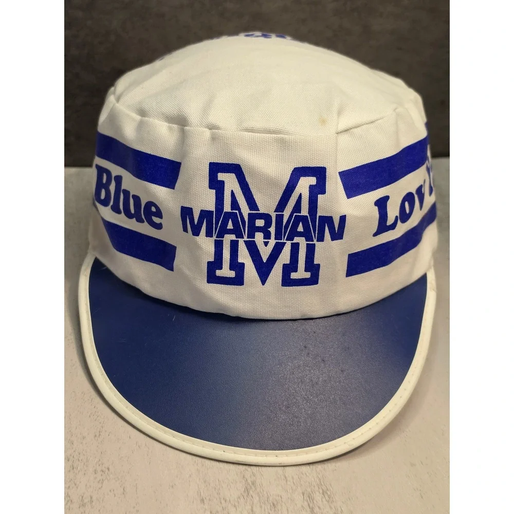 Vintage Marian Knights Painter Hat Lov Ya Blue White Canvas Cap Blue Brim Mens